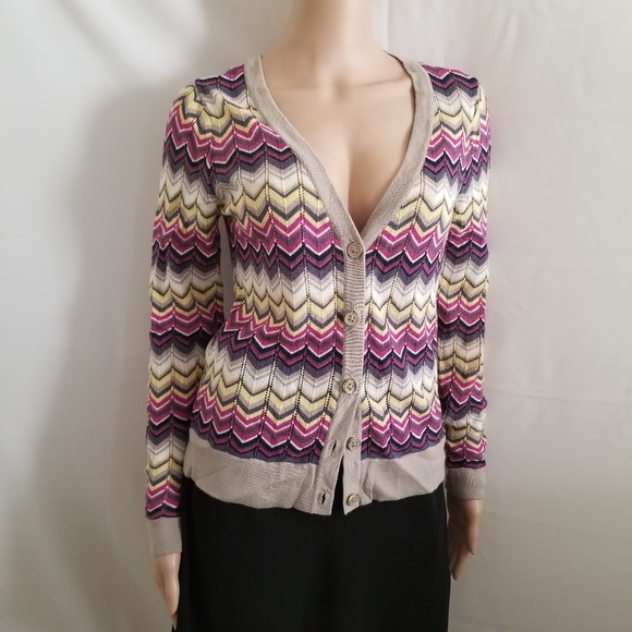 Banana Republic Chevron Striped Cardigan Sweater S - Picture 4 of 11